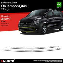 S-Dizayn Mercedes Vito W447 Krom Ön Tampon Çıtası 2 Prç. 2014-2020 Camlı Van