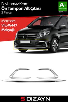 S-Dizayn Mercedes Vito W447 Makyajlı Krom Ön Tampon Alt Çıtası 3 Prç. 2024 Üzeri A+ Kalite