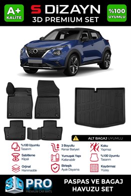 S-Dizayn Nissan Juke 3D Pro Havuzlu Paspas ve Alt Bagaj Havuzu Seti (2li SET) 2019 Üzeri A+ Kalite