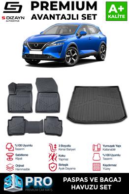 S-Dizayn Nissan Qashqai E-Power 3D Pro Havuzlu Paspas ve Üst Bagaj Havuzu Seti (2li SET) 2021-2024 A+ Kalite