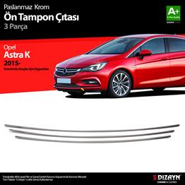 S-Dizayn Opel Astra K HB Krom Ön Tampon Alt Çıtası 3 Prç 2015-2022 (Sensörsüz)