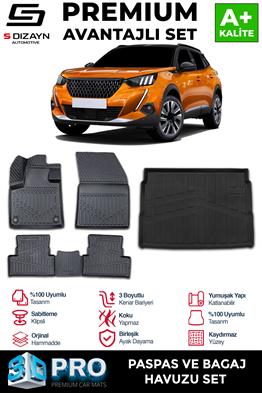 S-Dizayn Peugeot 2008 3D Pro Havuzlu Paspas ve Üst Bagaj Havuzu Seti (2li SET)  2019-2023 A+ Kalite