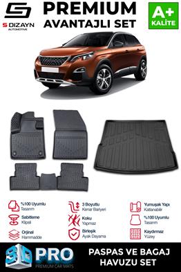 S-Dizayn Peugeot 3008 3D Pro Havuzlu Paspas ve Üst Bagaj Havuzu Seti (2li SET)  2016-2023 A+ Kalite