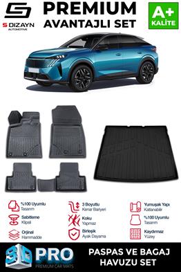 S-Dizayn Peugeot 3008 Hybrid 3D Pro Havuzlu Paspas ve Bagaj Havuzu Seti (2li SET) 2024 Üzeri A+ Kalite