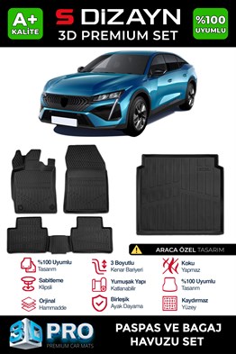 S-Dizayn Peugeot 408 3D Pro Havuzlu Paspas ve Bagaj Havuzu Seti (2li SET) 2023 Üzeri A+ Kalite