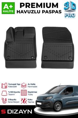 S-Dizayn Peugeot Partner Panelvan 3D Pro Havuzlu Paspas Ön 2li 2019 Üzeri A+ Kalite