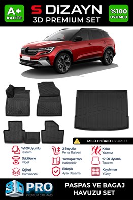 S-Dizayn Renault Austral Mild Hybrid 3D Pro Havuzlu Paspas ve Bagaj Havuzu Seti (2li SET) 2023 Üzeri A+ Kalite