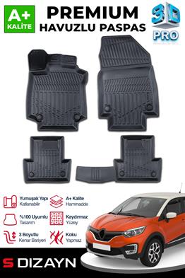 S-Dizayn Renault Captur 3D Pro Havuzlu Paspas 2013-2019 A+ Kalite