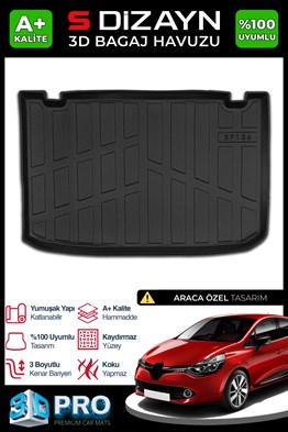 S-Dizayn Renault Clio 4 3D Pro Bagaj Havuzu 2012-2019 A+ Kalite