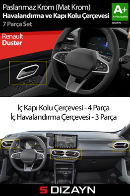 S-Dizayn Renault Duster Krom Havalandırma ve İç Kapı Kolu Çerçevesi 7 Prç. 2024 Üzeri (Mat Krom) A+ Kalite