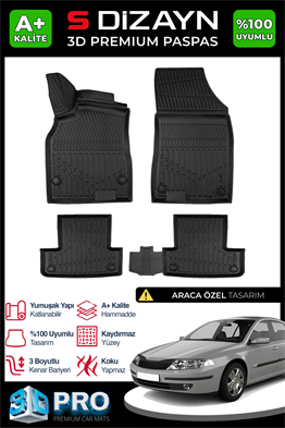 S-Dizayn Renault Laguna 2 3D Pro Havuzlu Paspas 2002-2007 A+ Kalite