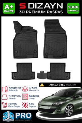 S-Dizayn Renault Megane 3 SW 3D Pro Havuzlu Paspas 2010-2015 A+ Kalite