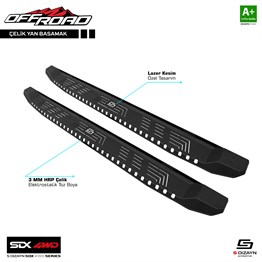 S-Dizayn SDX 4WD Off Road Isuzu D-Max 2 Çelik Yan Basamak 205 Cm V1 2012-2019 A+ Kalite