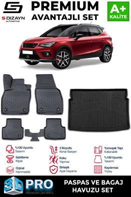 S-Dizayn Seat Arona 3D Pro Havuzlu Paspas ve Üst Bagaj Havuzu Seti (2li SET) 2017 Üzeri A+ Kalite