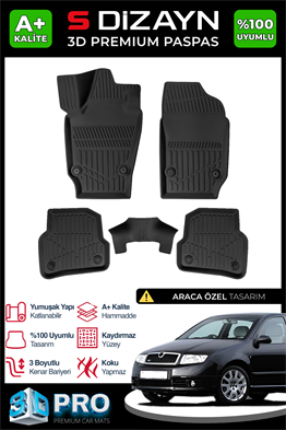 S-Dizayn Skoda Fabıa 3D Pro Havuzlu Paspas 1999-2007 A+ Kalite