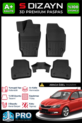 S-Dizayn Skoda Fabıa 3D Pro Havuzlu Paspas 2014-2020 A+ Kalite