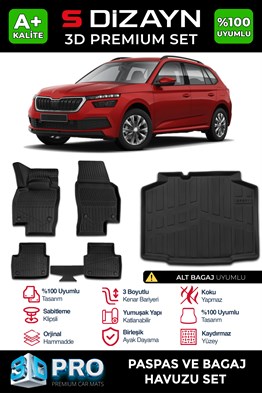 S-Dizayn Skoda Kamiq 3D Pro Havuzlu Paspas ve Bagaj Havuzu Seti (2li SET) 2019 Üzeri A+ Kalite
