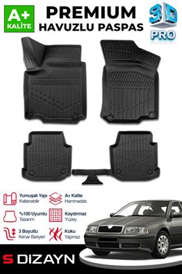 S-Dizayn Skoda Octavıa 3D Pro Havuzlu Paspas 1996-2004 A+ Kalite