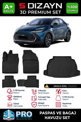 S-Dizayn Toyota C-HR 3D Pro Havuzlu Paspas ve Bagaj Havuzu Seti (2li SET) 2023 Üzeri A+ Kalite
