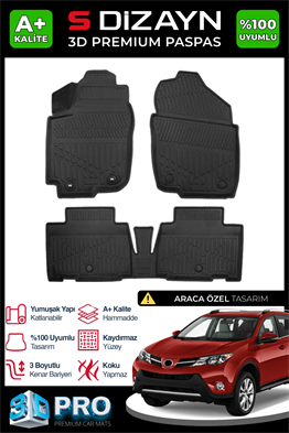 S-Dizayn Toyota RAV4 3D Pro Havuzlu Paspas 2013-2018 A+ Kalite