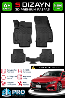 S-Dizayn VW Arteon 3D Pro Havuzlu Paspas 2017 Üzeri A+ Kalite