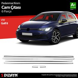 S-Dizayn VW Golf 8 HB Krom Cam Çıtası 6 Prç. 2020 Üzeri A+ Kalite
