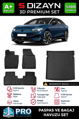 S-Dizayn VW ID7 D Pro Havuzlu Paspas ve Bagaj Havuzu Seti (2li SET) 2023 Üzeri A+ Kalite
