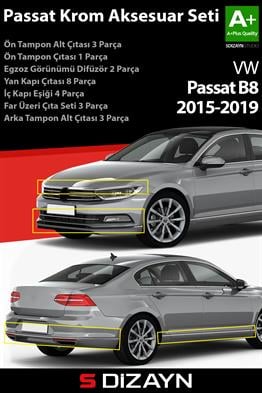 S-Dizayn VW Passat B8 Krom Aksesuar Çıta Seti A+Kalite