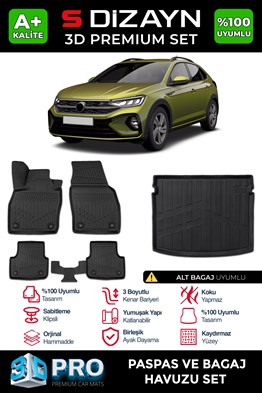 S-Dizayn VW Taigo 3D Pro Havuzlu Paspas ve Alt Bagaj Havuzu Seti (2li SET) 2020 Üzeri A+ Kalite