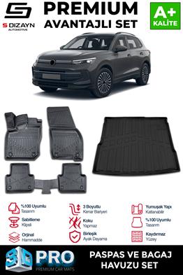 S-Dizayn VW Tiguan 3D Pro Havuzlu Paspas ve Bagaj Havuzu Seti (2li SET) 2024 Üzeri A+ Kalite