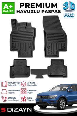 S-Dizayn VW Tiguan 3D Pro Havuzlu Paspas 2016-2023 A+ Kalite