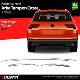 S-Dizayn VW Tiguan Krom Arka Tampon Alt Çıtası 3 Prç. 2016-2020