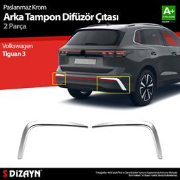 S-Dizayn VW Tiguan Krom Arka Tampon Difüzör Çıtası OEM Still 2 Prç. 2024 Üzeri A+ Kalite