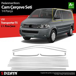 S-Dizayn VW Transporter T5 Kısa Şase Krom Cam Çerçeve Seti 2003-2015 Tek Sürgü A+ Kalite