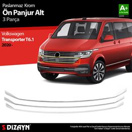 S-Dizayn VW Transporter T6.1 Krom Ön Panjur Alt Çıtası 3 Prç. 2020-2025