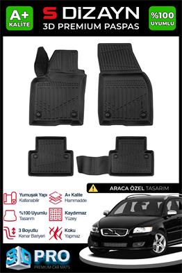 S-Dizayn Volvo V50 3D Pro Havuzlu Paspas 2004-2012 A+ Kalite