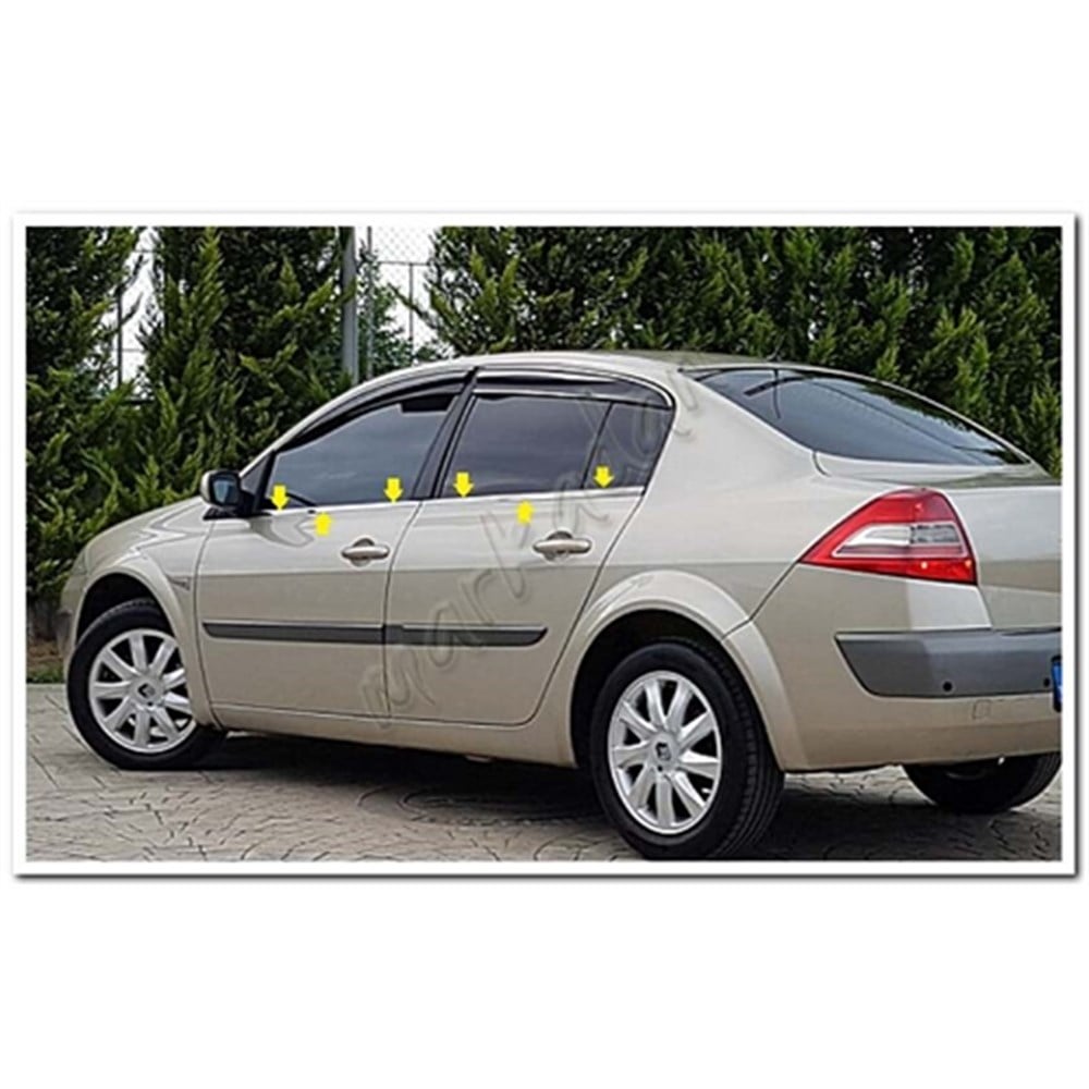 DB Chrome Renault Megane 2 Sedan Cam Çıtası Nikelajı 2004-2010 4 Parça P.Çelik