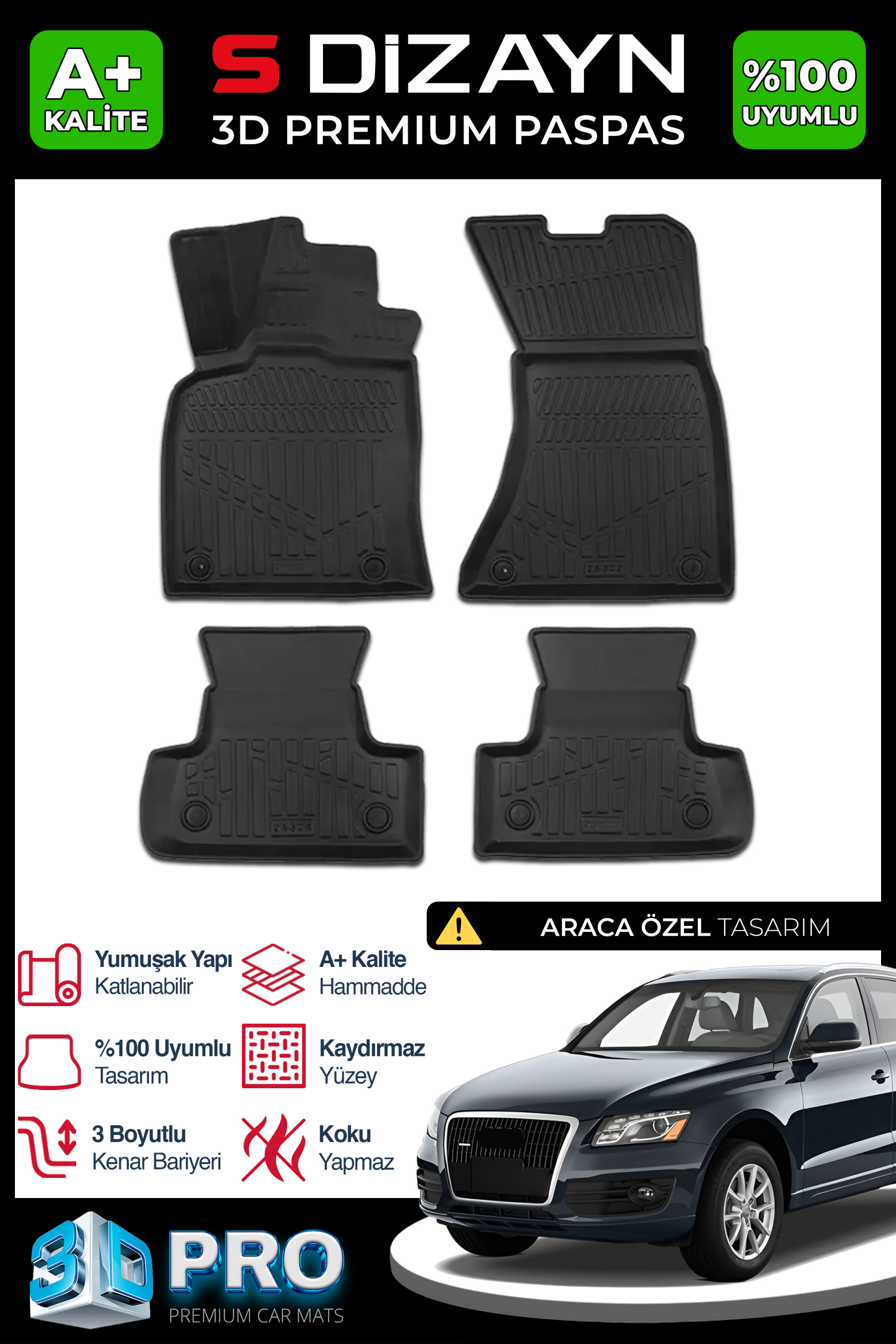 S-Dizayn Audi Q5 3D Pro Havuzlu Paspas 2009-2017 A+ Kalite