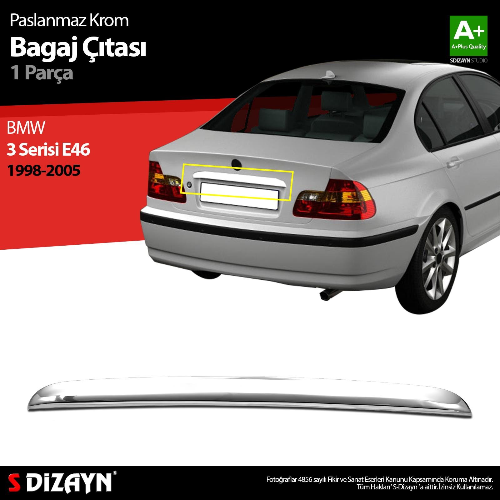 S-Dizayn Bmw 3 Serisi E46 Krom Bagaj Çıtası 1998-2005