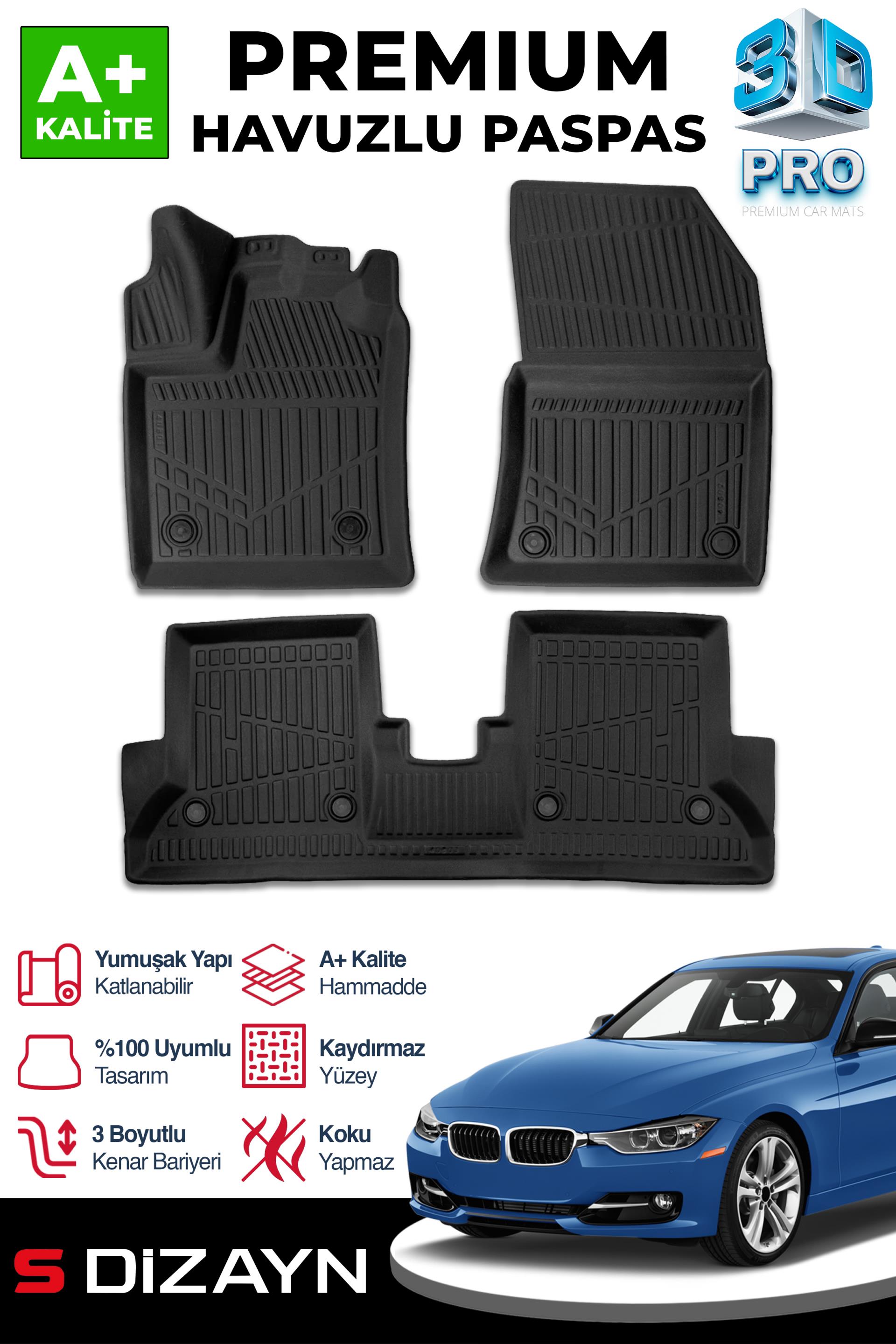 S-Dizayn Bmw 3 Serisi F30 3D Pro Havuzlu Paspas 2012-2019 A+ Kalite