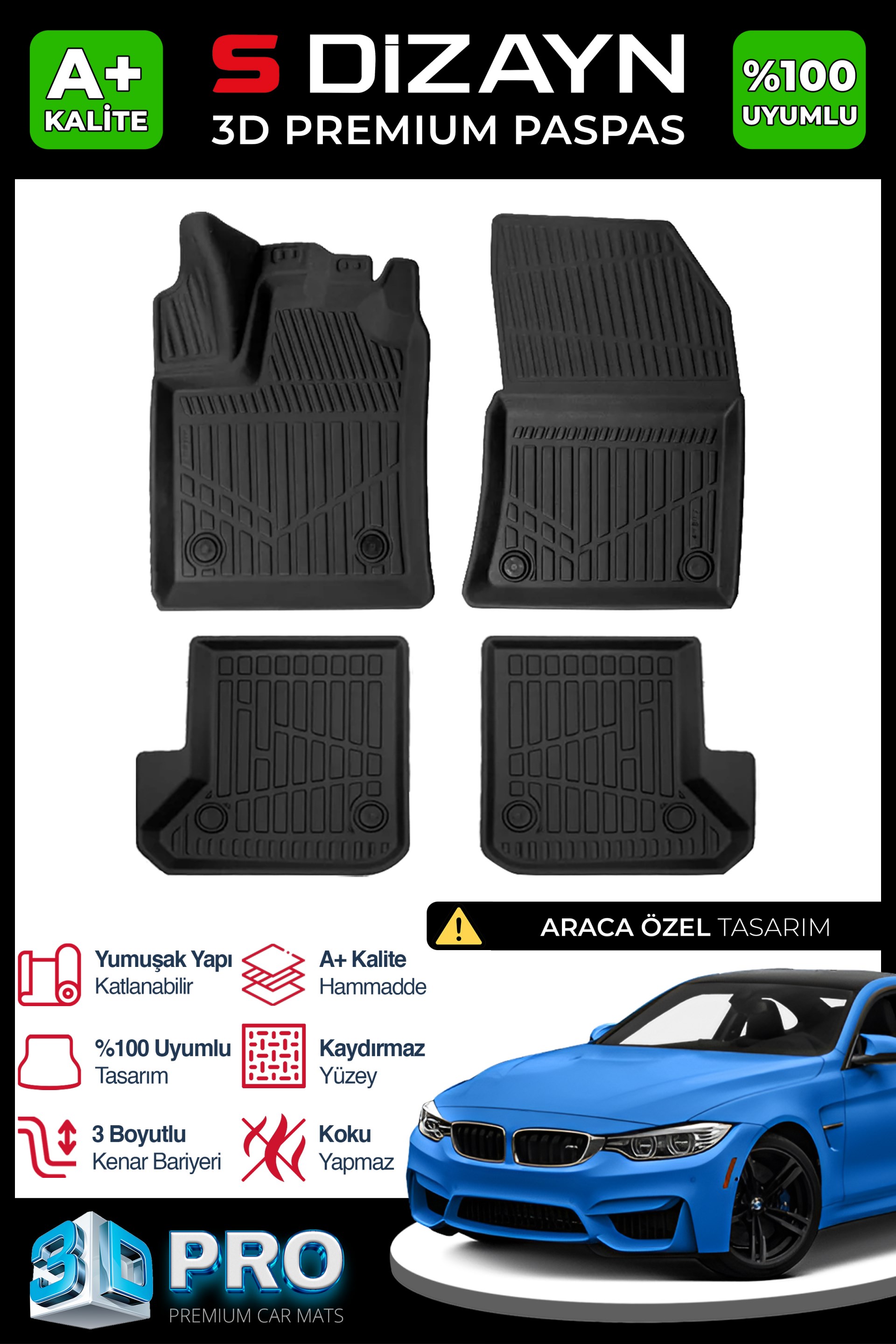 S-Dizayn Bmw 4 Serisi F32 Coupe 3D Pro Havuzlu Paspas 2013-2020 A+ Kalite