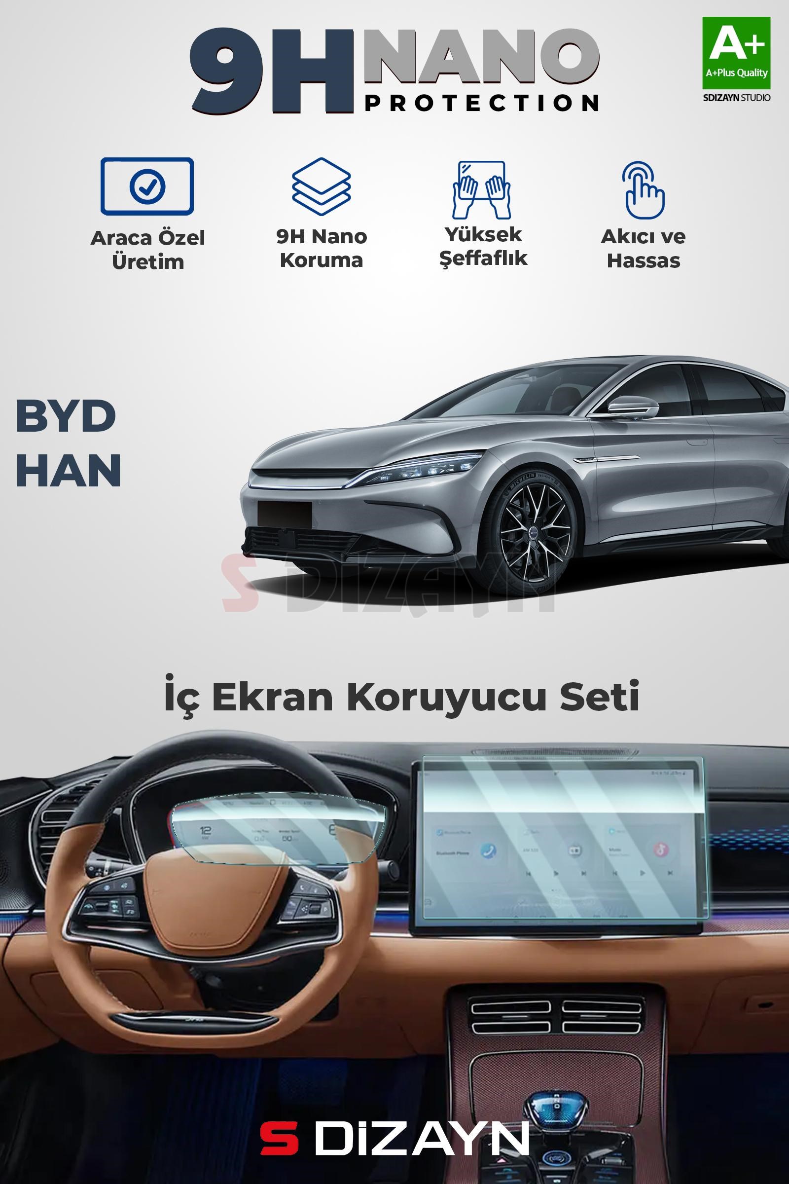 S-Dizayn BYD Han 9H Nano Gösterge ve Multimedya Ekran Koruyucu (PARLAK) 2024 Üzeri A+ Kalite