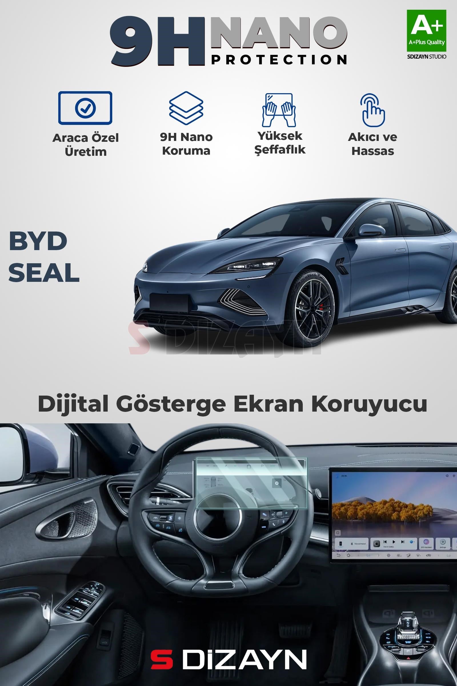 S-Dizayn BYD Seal Awd 9H Nano Gösterge Ekran Koruyucu (PARLAK) 2024 Üzeri A+ Kalite