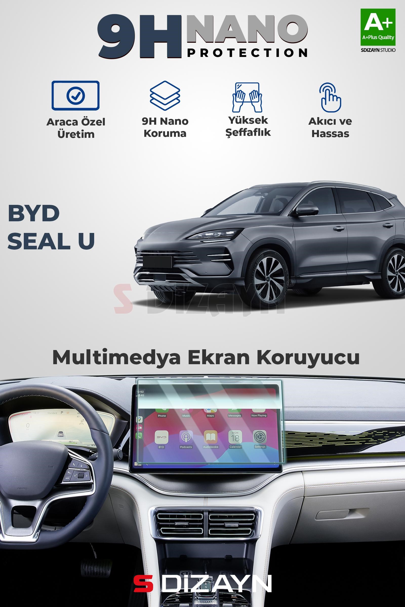 S-Dizayn BYD Seal U 15.6 İnç 9H Nano Multimedya Ekran Koruyucu (PARLAK) 2024 Üzeri A+ Kalite