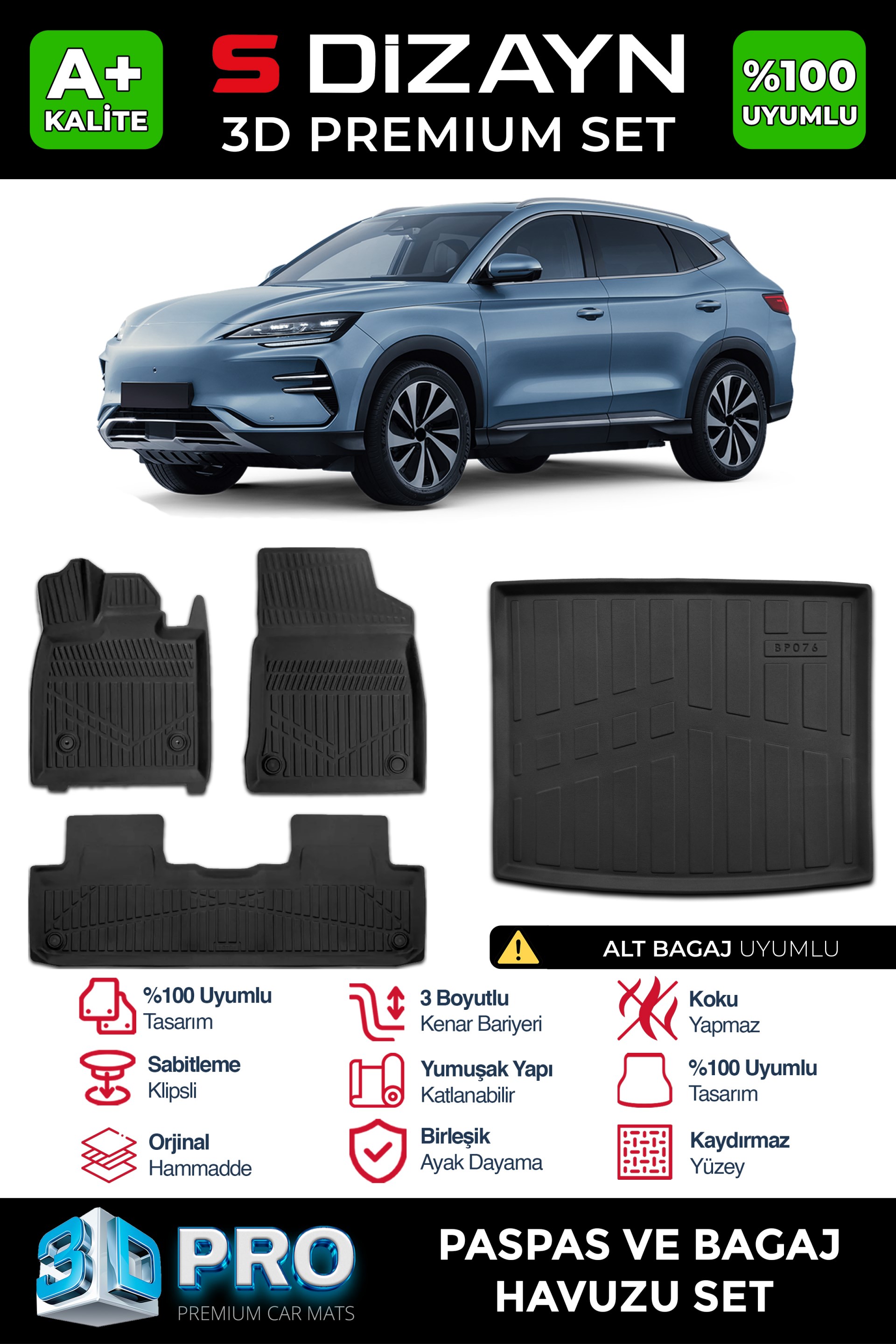 S-Dizayn BYD Seal-U 3D Pro Havuzlu Paspas ve Alt Bagaj Havuzu Seti (2'li SET) 2024 Üzeri A+ Kalite