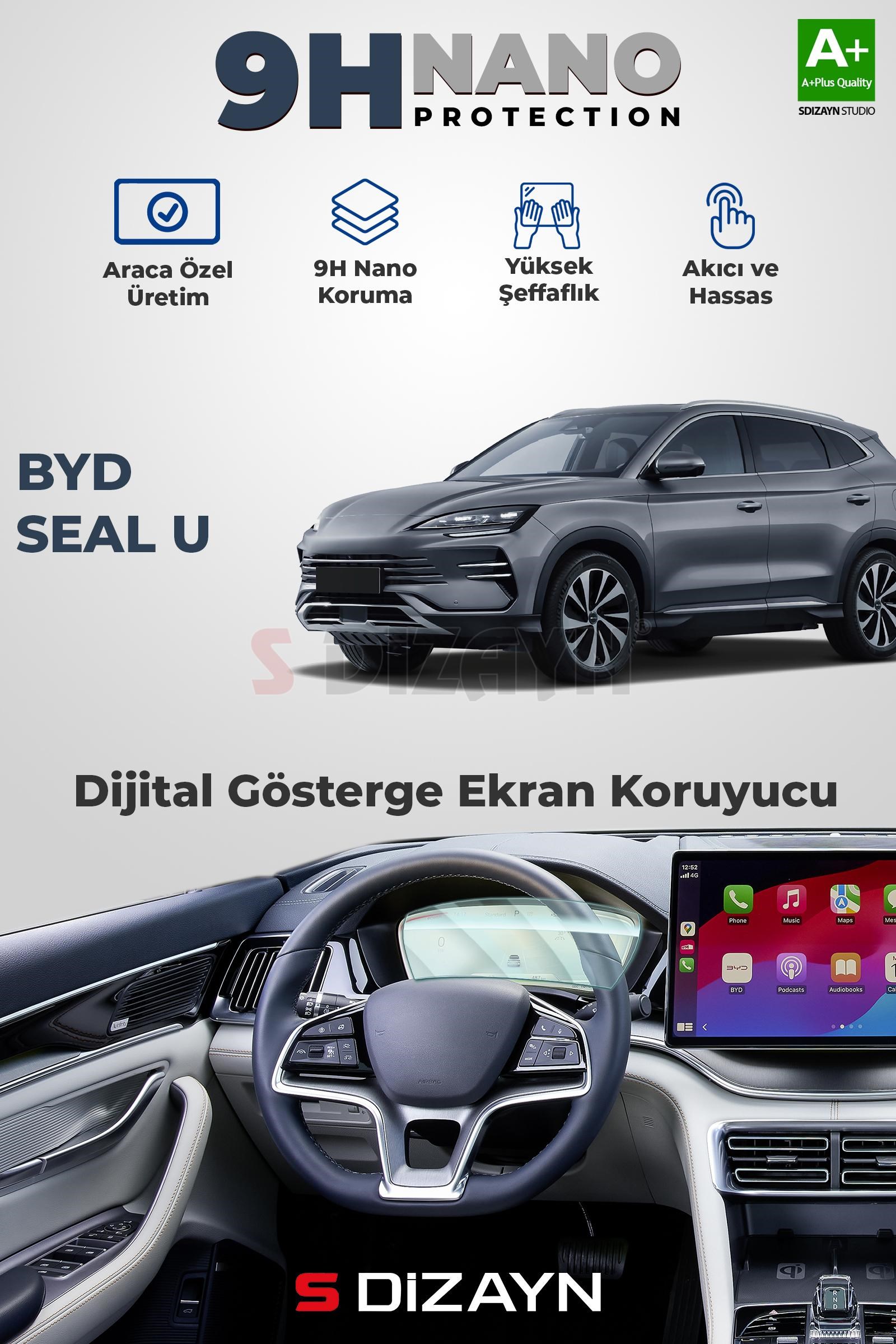 S-Dizayn BYD Seal U 9H Nano Gösterge Ekran Koruyucu (PARLAK) 2024 Üzeri A+ Kalite