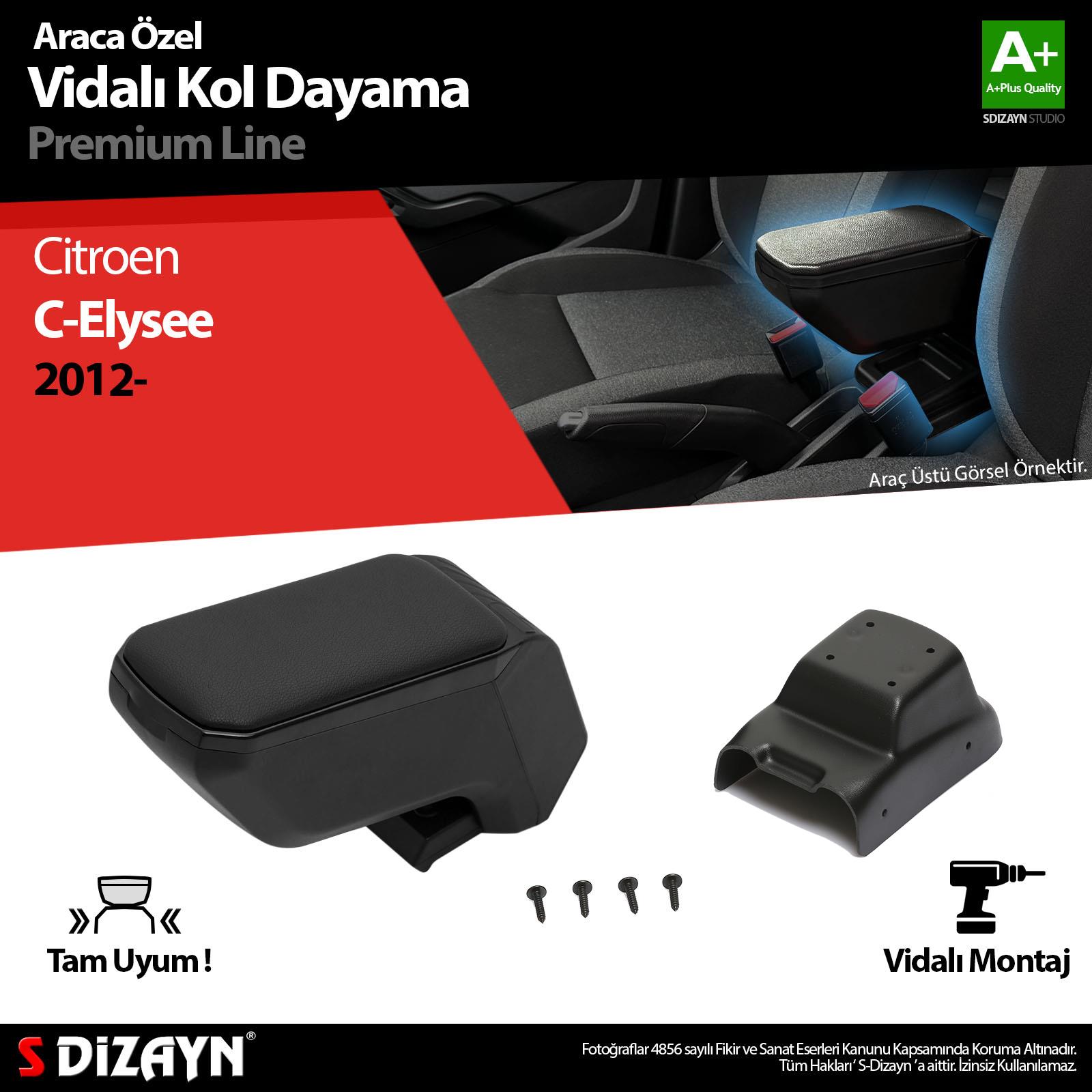 S-Dizayn Citroen C-Elysee Kol Dayama Kolçak ABS Vidalı Siyah 2012-2017 A+ Kalite