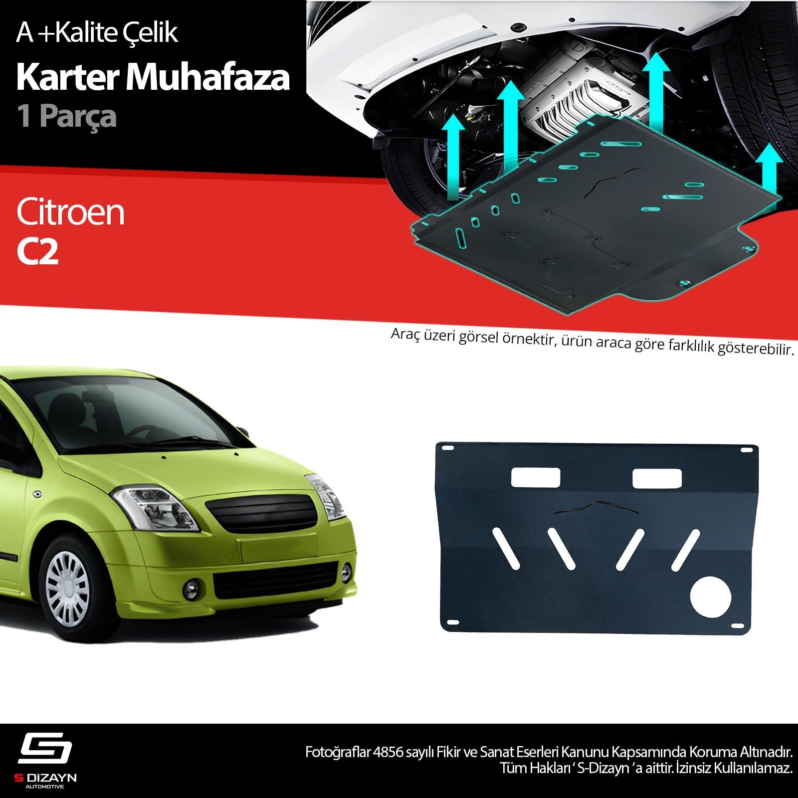 S-Dizayn Citroen C2 Çelik Karter Muhafaza Koruma 2003-2009 A+ Kalite