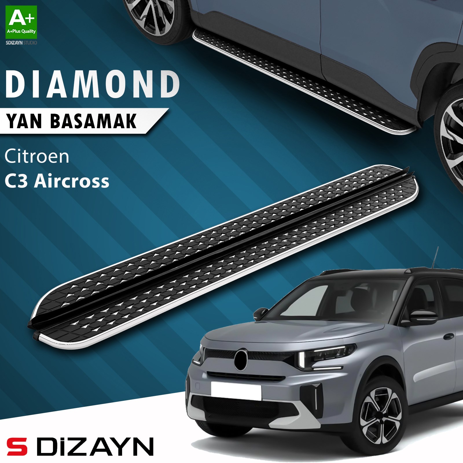 S-Dizayn Citroen C3 Aircross 2 Diamond Krom Yan Basamak 183 Cm 2024 Üzeri A+ Kalite