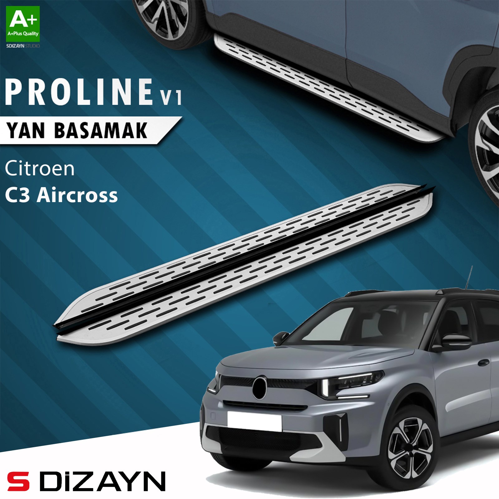 S-Dizayn Citroen C3 Aircross 2 OEM Still Pro V1 Aluminyum Yan Basamak 183 Cm 2024 Üzeri A+ Kalite